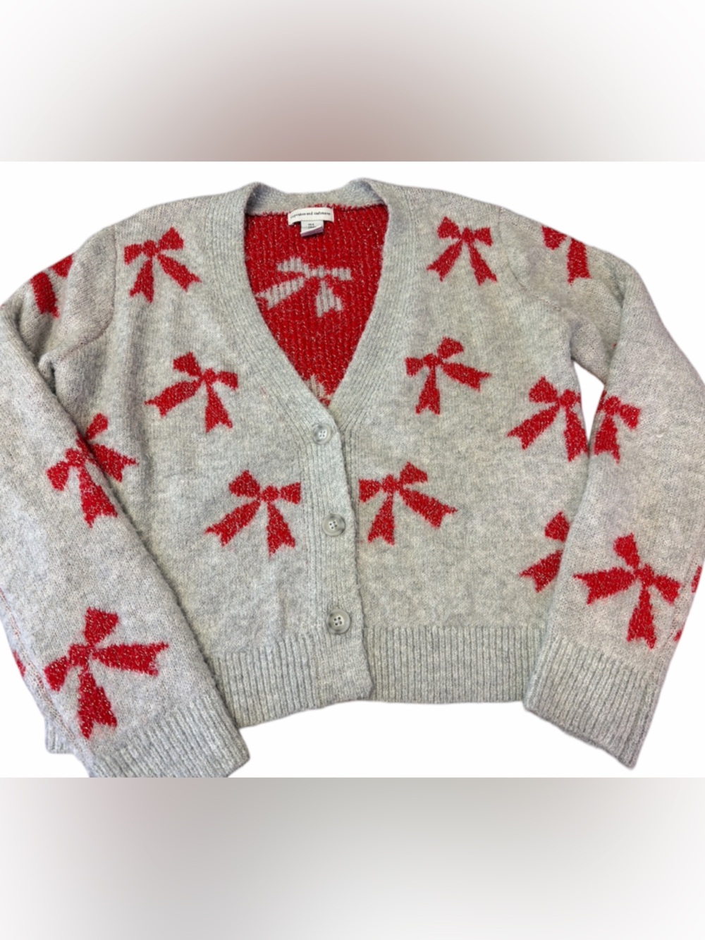 Cupcakes and Cashmere Cardigan gray w Red Bows women’s small